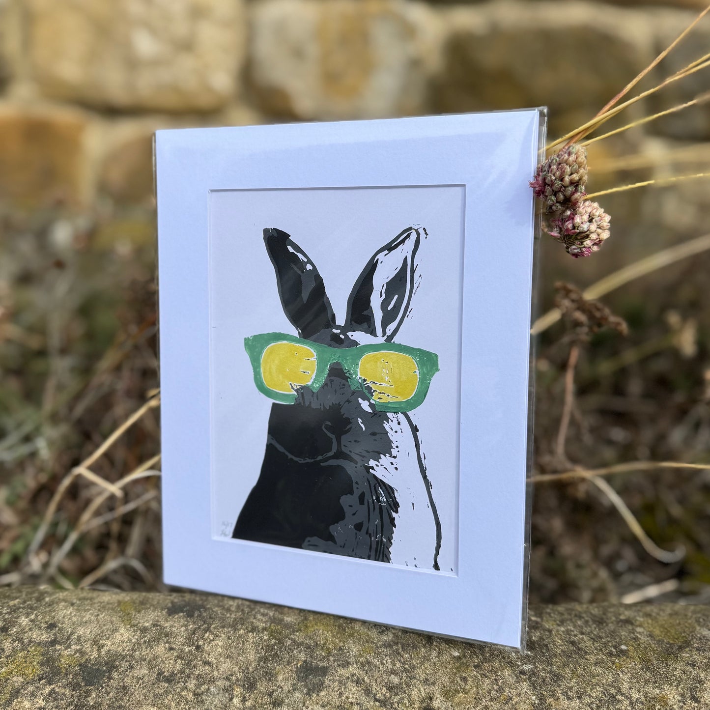 Green Glasses Rabbit Print