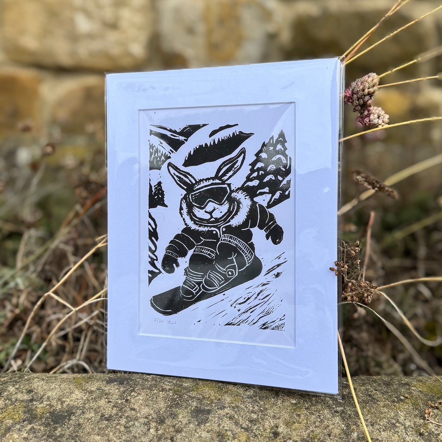 Snowboarding Rabbit Print